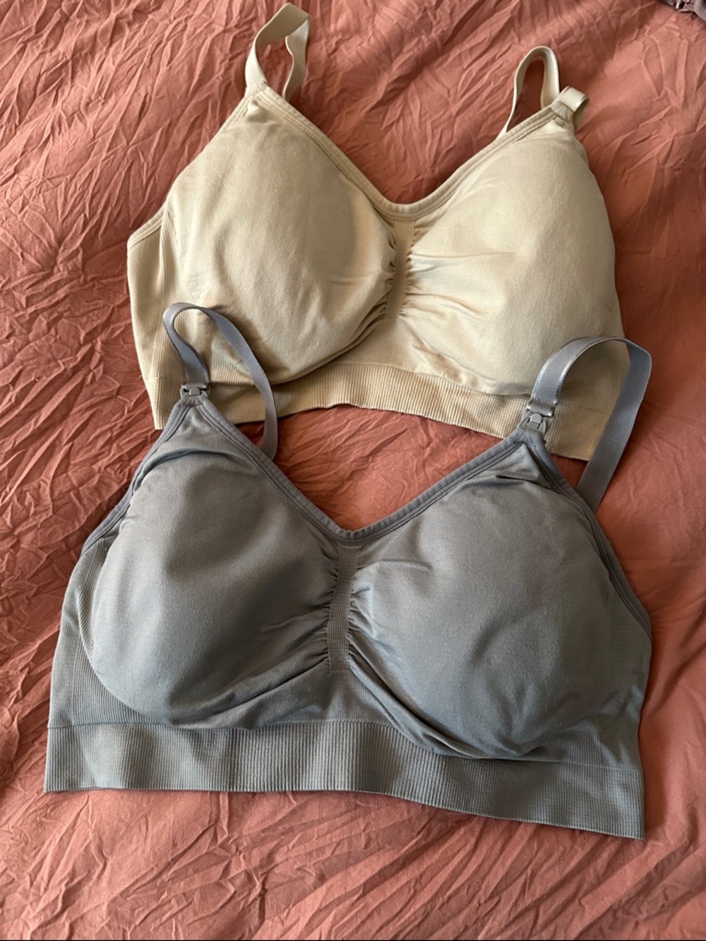 Motherhood Maternity Seamless Wireless Bralette Duo - Cream & Gray